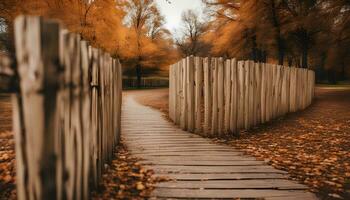 AI generated a wooden fence is in the middle of a path photo