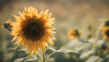 ai generado un girasol es mostrado en un campo foto