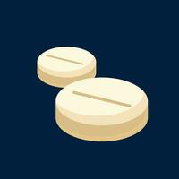 Medical tablets in beige color with a stripe in the middle or two vitamins for diseases on a dark blue background. Icons. Vector