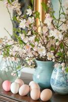 AI generated A beautifully decorated living room, adorned with pastel-colored cushions, throws photo