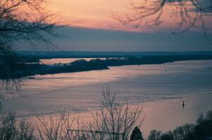 Sunset over Elbe River in Hamburg in winter photo