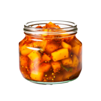 AI generated Delicious mango pickle in glass jar png isolated on transparent background