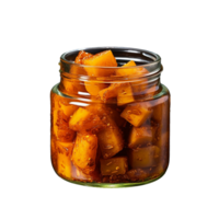 AI generated Delicious mango pickle in glass jar png isolated on transparent background