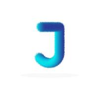 Feathered letter J font vector. Easy editable letters. Soft and realistic feathers. Blue, fluffy, hairy letter J, isolated on a white background vector