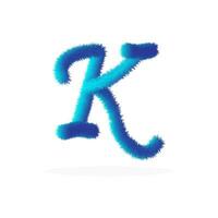 Feathered letter K font vector. Easy editable letters. Soft and realistic feathers. Blue, fluffy, hairy letter K, isolated on a white background vector