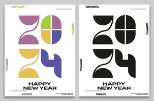 happy new year 2024 poster for socialmedia and website, print ready, colorful and black, abstract style vector