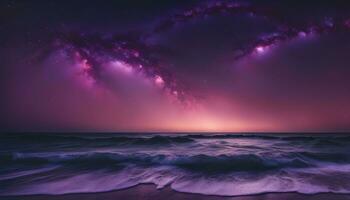 AI generated a purple sky with stars over the ocean photo