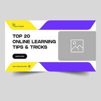 Online best learning tips and tricks video thumbnail banner design, study techniques cover banner design, fully editable vector eps 10 file format