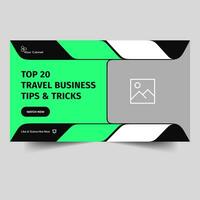 Tour and travel business tips and tricks video cover banner design, travel business idea video thumbnail banner design, editable vector eps 10 file format