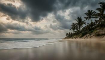 ai generado un playa con palma arboles y nubes foto