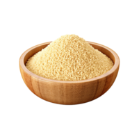 AI generated Uncooked dried couscous in wooden bowl isolated on transparent background png