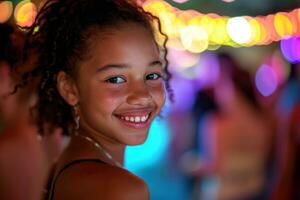 AI generated a young girl smiling while at a party photo