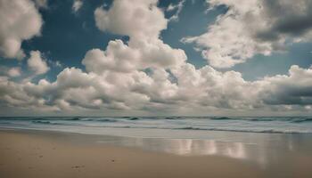 AI generated a beach with clouds and the ocean in the background photo