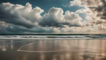 AI generated a beach with waves and clouds in the sky photo