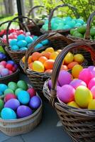 AI generated Baskets Filled with Colorful Eggs Galore photo