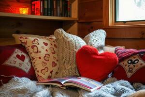 AI generated Plush Throws, Heart-shaped Cushions, and Love-themed Books photo