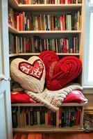 AI generated Plush Throws, Heart-shaped Cushions, and Love-themed Books photo