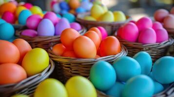 AI generated Baskets Filled with Colorful Eggs Galore photo