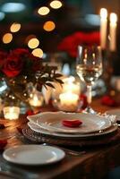 AI generated Candlelit Dinner with Roses, Hearts, and Soft Textures photo