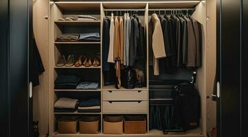 AI generated organized closet background photo