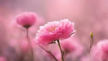 AI generated pink flowers in a field with blurred background photo