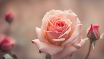 AI generated pink rose on a blurred background photo