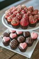 AI generated Decadent chocolates, strawberries, and heart-shaped desserts photo