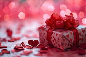 AI generated an image of a gift with hearts and red hearts around it photo