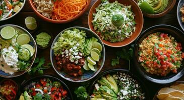 AI generated an assortment of bowls of different salads photo