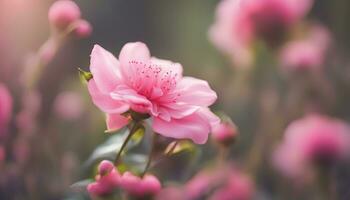 AI generated a pink flower is in the foreground of a blurry photo