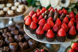 AI generated Decadent chocolates, strawberries, and heart-shaped desserts photo