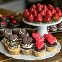 AI generated Decadent chocolates, strawberries, and heart-shaped desserts photo