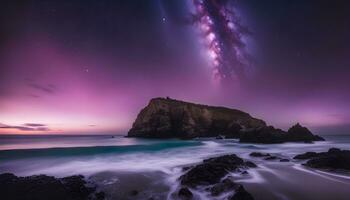 ai generado el lechoso camino terminado el Oceano a noche foto