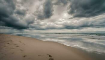 AI generated a stormy sky over the ocean and sand photo