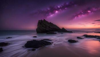 AI generated the milky way over the rocks at the beach photo