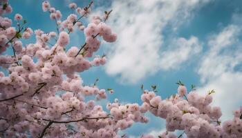 ai generado Cereza flores en el cielo foto