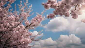 ai generado Cereza flores en el cielo foto