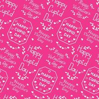 Seamless pattern with handwriting Valentines greetings. Vector outline doodle items and word related to St Valentines day. White elements on pink background. Perfect for decoration, background