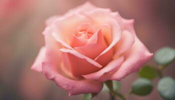 ai generado un rosado Rosa es mostrado en un borroso foto