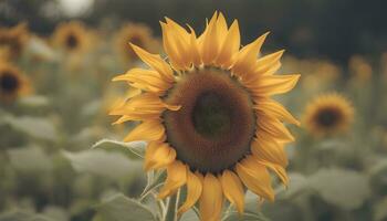 ai generado un girasol es en un campo con muchos otro girasoles foto