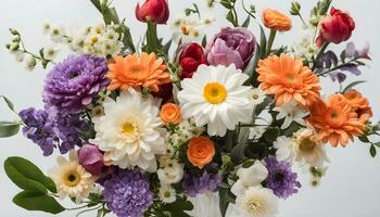 ai generado un florero lleno con vistoso flores en un blanco antecedentes foto