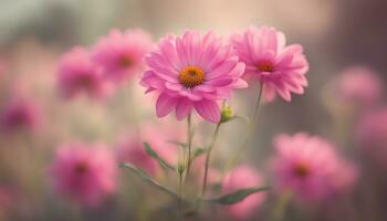 AI generated pink flowers in a field with blurred background photo