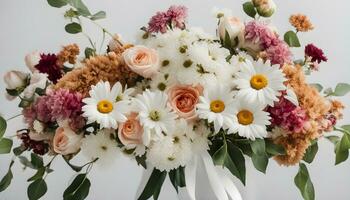 AI generated a bouquet of flowers in a vase on a table photo