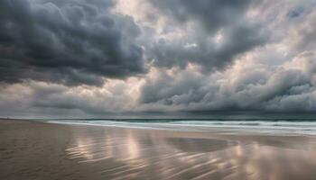 AI generated a stormy sky over the ocean and sand photo