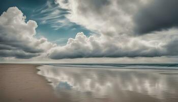 AI generated a beach with clouds and water on it photo