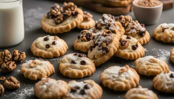 ai generado un mesa con galletas y Leche foto