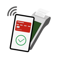 POS terminal accepting a digital wallet payment on smartphone png