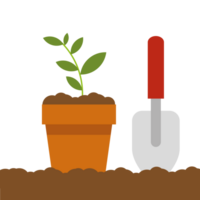 Planting flower in pot. Gardening png