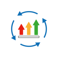 A growth graph with circular arrows in line icon design, continuous improvement concept png