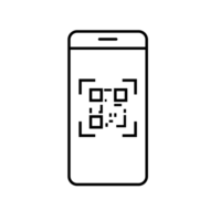 qr Code Scannen Smartphone App linear Symbol. Matrix Barcode Scanner. dünn Linie Illustration. 2d Code Handy, Mobiltelefon Telefon Leser. Kontur Symbol. png